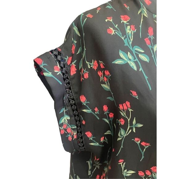 Jon and Anna Contemporary Black Floral Short Sleeve V-Neck Blouse Size X-Large-N - Picture 4 of 11